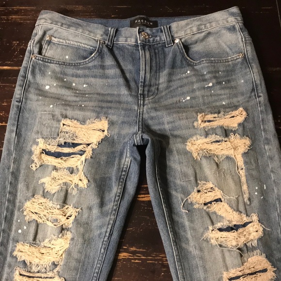 stacked distressed jeans